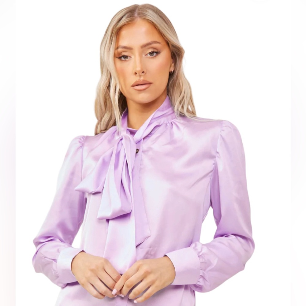 COPY - NWT Unique21 Satin Pussy Bow Lavender Blouse